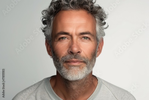 Studio portrait of a man. Background with selective focus and copy space