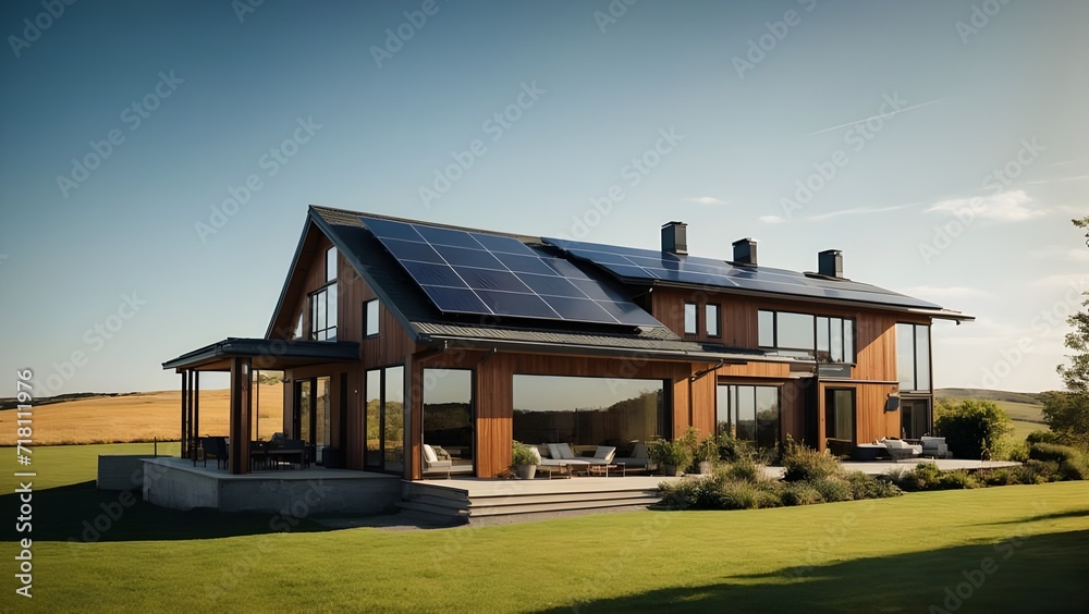 Modern house covered with solar panels