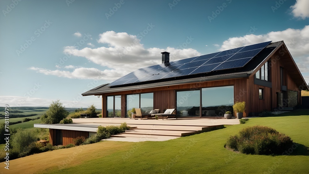 Modern house with solar panels