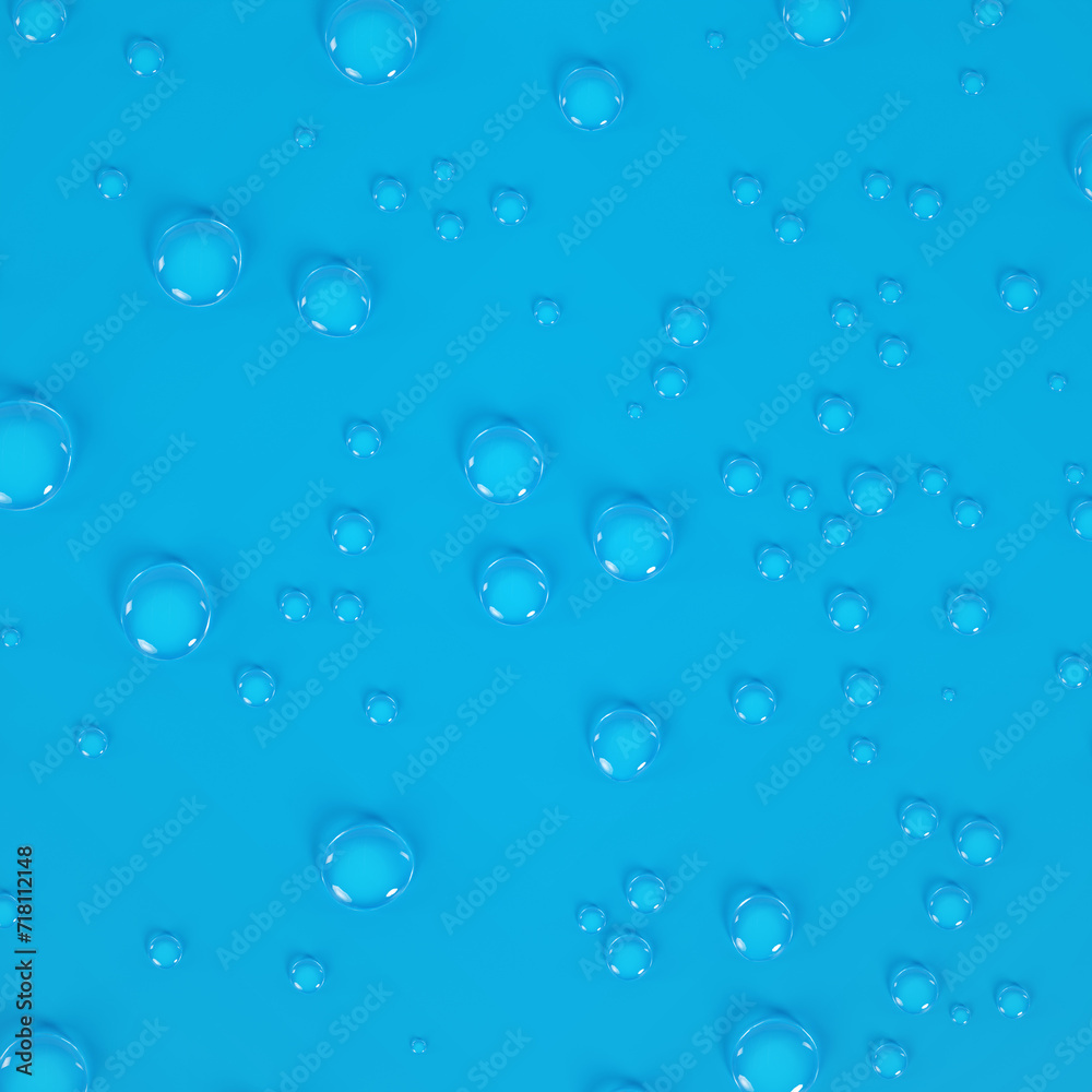 Water droplets on blue background