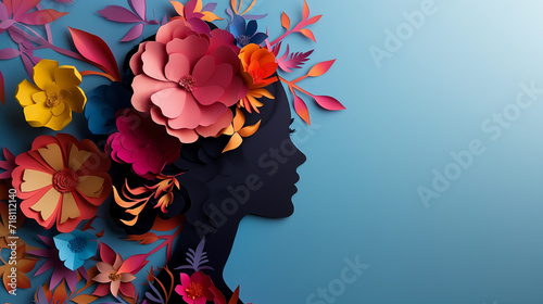 Woman's Silhouette Emerging from a Bouquet of Paper Flowers