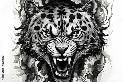 Blackwork tattoo of a fierce tiger photo