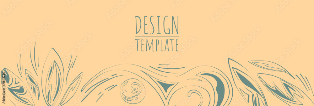 Banner template in minimalist boho style. Organic dark patterns on a light background. Vector image.