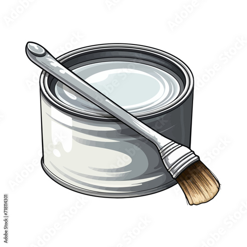 Tin of paint with brush. Cartoon vector illustration