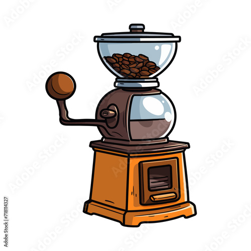 Metal manual coffee grinder. Cartpoon vector illustration