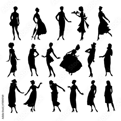 Silhouettes of people, girls. Business set elements white background