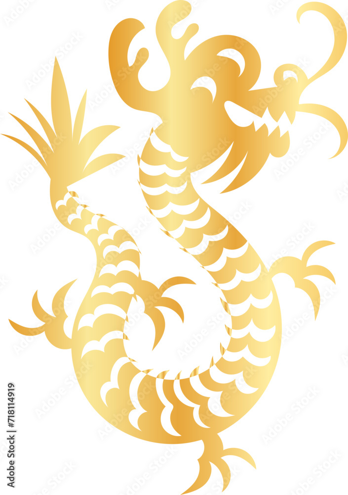 Fototapeta premium hand-drawn Chinese dragon and flower illustrations in luxurious golden hues