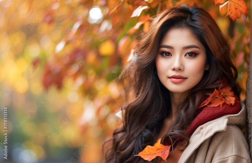 Woman with autumn leaves, autumn natural background Woman with autumn leaves, autumn natural background
