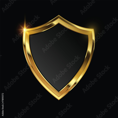 Award badge ,Golden Shield Icons in Vector Illustration for Secure Emblem Design and Safety Symbol Buttons with Heraldic Shapes and Metallic Frames,
