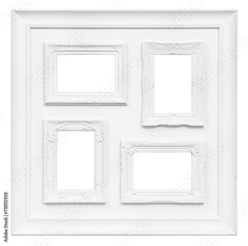Multi picture frame set with blank space isolated on transparent background. Template mockup