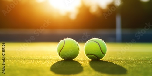 Closeup Of Tennis Ball On Tennis Court. Outdoor Summer Game On Sunset. Active Lifestyle Concept with Copy Space © sweet_mellow