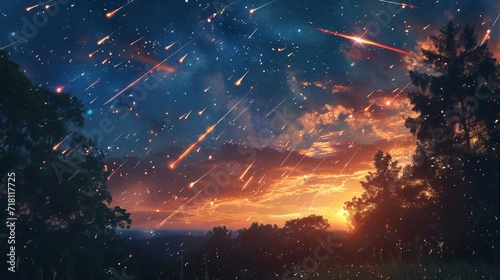 Colorful Shooting Stars in Anime Sky photo