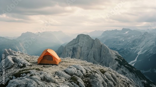 Solitary Camping on Mountain Peak