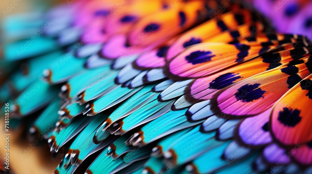 Fototapeta premium Vibrant butterfly wings showcasing delicate patterns and vivid hues in natural light.