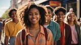 Multiracial best friends taking selfie walking on city street - Happy young people having fun enjoying day out - Diverse teens laughing at camera on summer vacation - Friendship and tourism concept