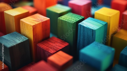 Colorful Wooden Blocks Arrangement