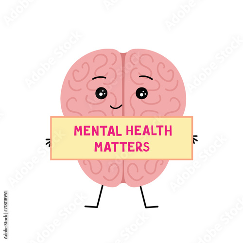 mental health matters, brain characters. Vector Illustration for printing, backgrounds, covers and packaging. Image can be used for greeting cards, posters and stickers. Isolated on white background.