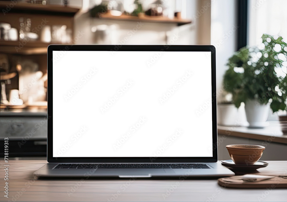 Fototapeta premium Laptop with blank screen isolated on white background, Template mockup.