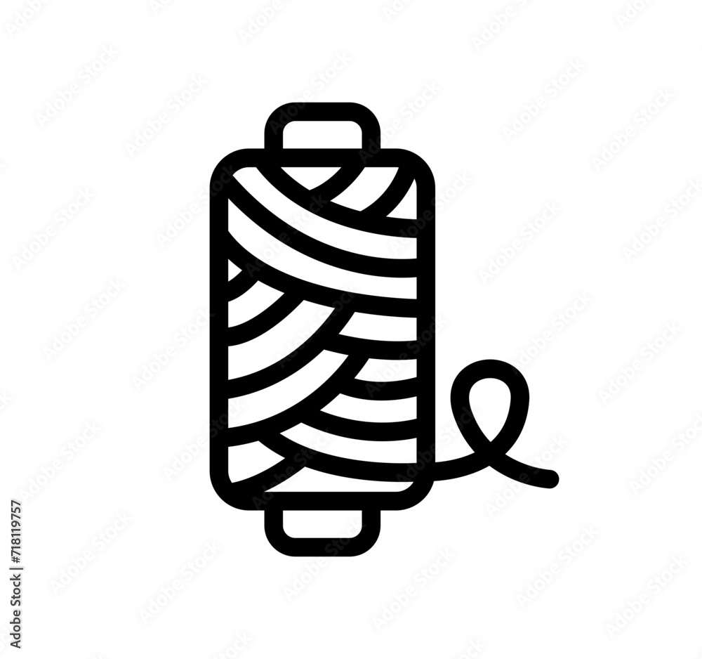Thread icon. Vector simple black line rope, sewing yarn illustration. Thread spool symbol Thread icon. Vector simple black line rope, sewing yarn illustration. Thread spool symbol