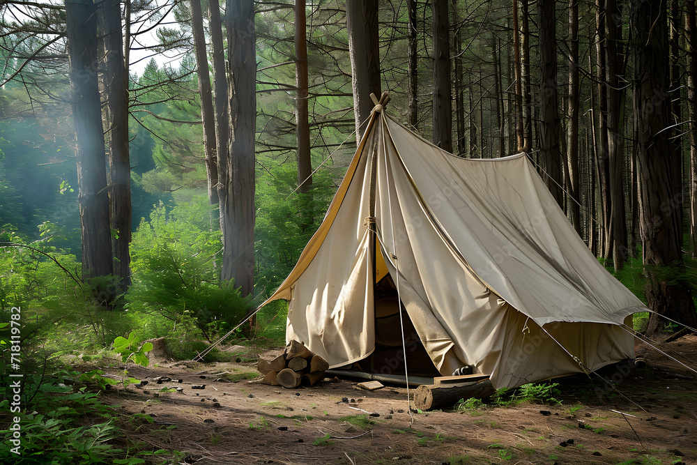Camping tent in forest.