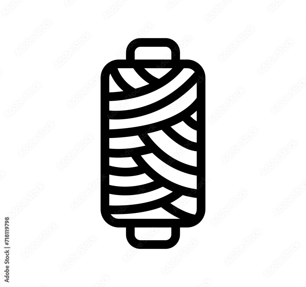 Thread icon. Vector simple black line rope, sewing yarn illustration. Thread spool symbol