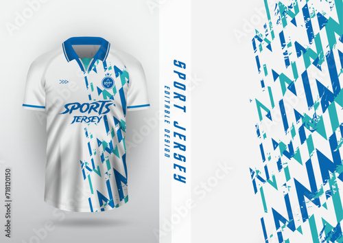Background sublimation outdoor sports jersey football jersey futsal jersey running jersey racing  workout Blue, green and white sideways zigzag pattern.