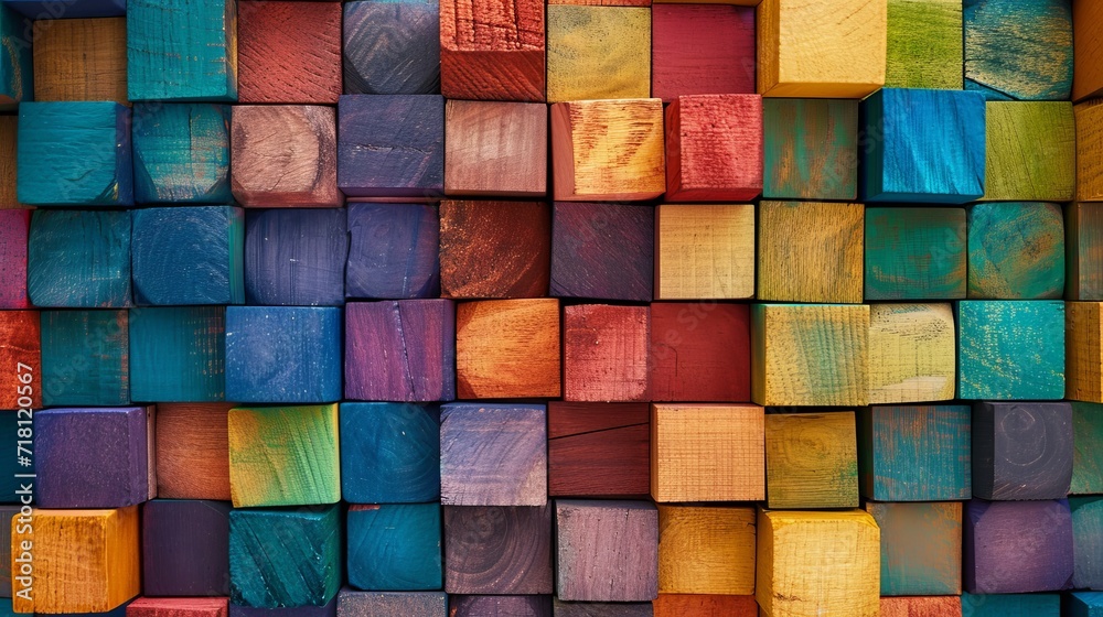 Colorful Wooden Block Mosaic Background Colorful Wooden Block Mosaic Background
