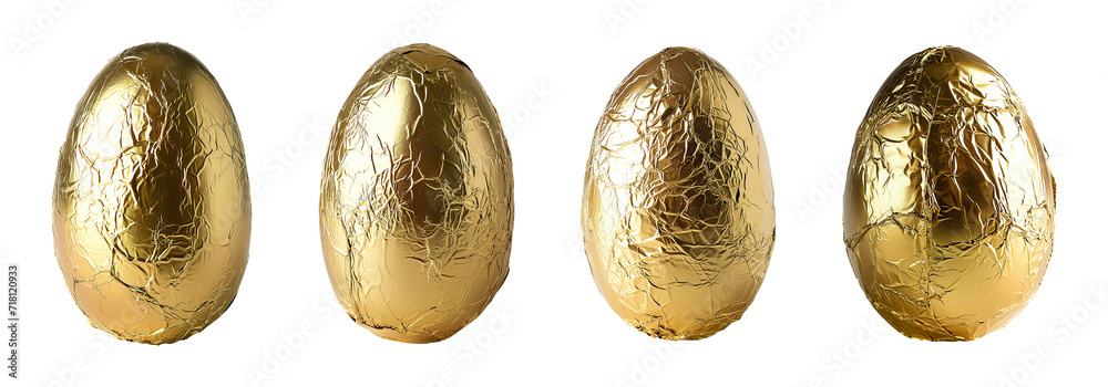 Chocolate eggs wrapped in gold foil isolated on transparent or white background, png - obrazy, fototapety, plakaty 