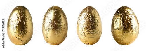 Chocolate eggs wrapped in gold foil isolated on transparent or white background, png photo