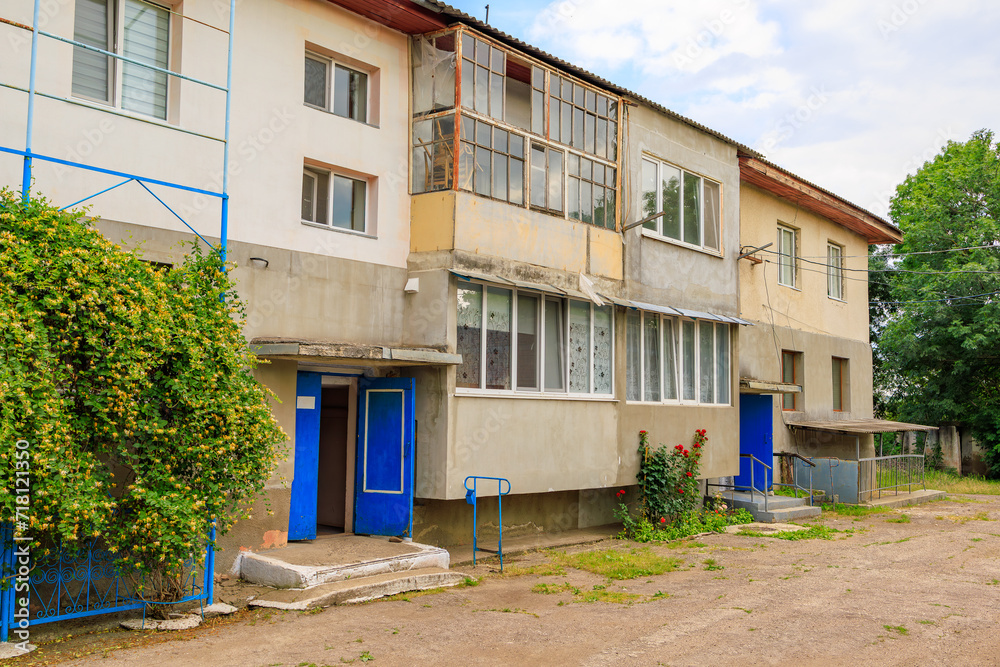 Residential two-story house. Background with selective focus and copy space