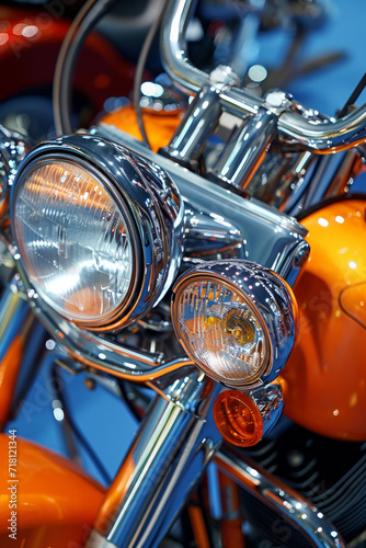 Motorcycle headlight chrome and orange