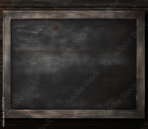 An old black chalkboard with a wooden frame beside it. generative AI