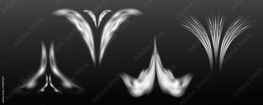 Obraz premium This is a vector set of realistic powder or mist sprays, aerosol trails and bursting vapour splashes. Festive wind, Christmas spotted, cold air. Smoke from car wheels, smoke from explosions.