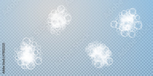 This vector template shows a bath foam with shampoo bubbles isolated on a transparent background. It can be used for advertising purposes. Mousse bath foam.