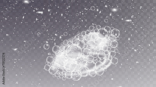 This vector template shows a bath foam with shampoo bubbles isolated on a transparent background. It can be used for advertising purposes. Mousse bath foam.