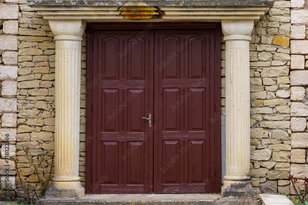 Wooden door. Background with selective focus and copy space