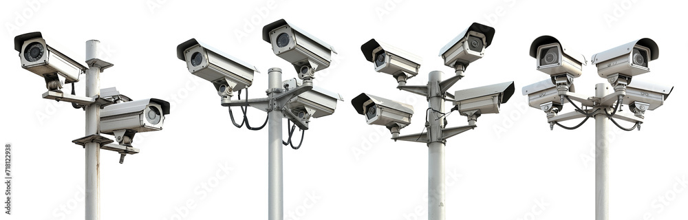 Collection set of CCTV cameras isolated on transparent or white background, png