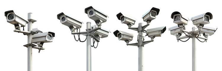 Collection set of CCTV cameras isolated on transparent or white background, png