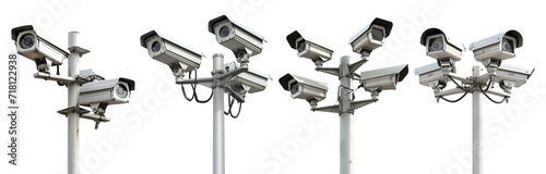 Collection set of CCTV cameras isolated on transparent or white background, png