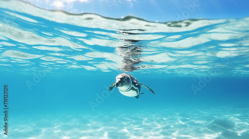 Penguins swim in the sea waves © Inlovehem
