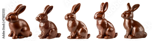 Collection set of chocolate Easter bunnies isolated on transparent or white background, png photo