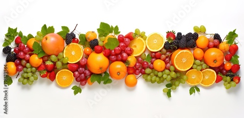 rows of fresh fruit in the photo on a white background. generative AI