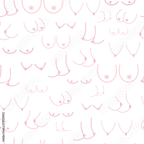 Breast boobs simple seamless pattern, isolated on white. Background doodle style with women bust. photo