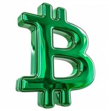Green Glossy Surface Bitcoin Sign isolated on White Background. Photorealistic Cryptocurrency Coin Sign on white backdrop. Square Illustration. Ai Generated Digital Currency and Blockchain 3D Symbol.