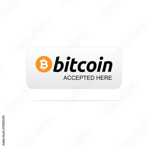 Bitcoin icon banner with text "bitcoin accepted here". Vector illustration in flat design
