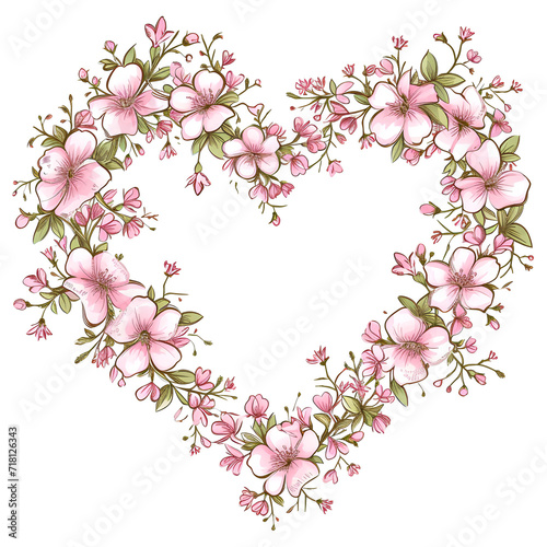 Beautiful pink flowers heart shape frame for valentine day card decor