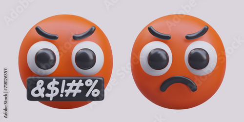 Set of angry red emoticons. Censored swearing. Anger, rage, irritation. Aggressive reaction of user. Creative illustration for showing your mood online