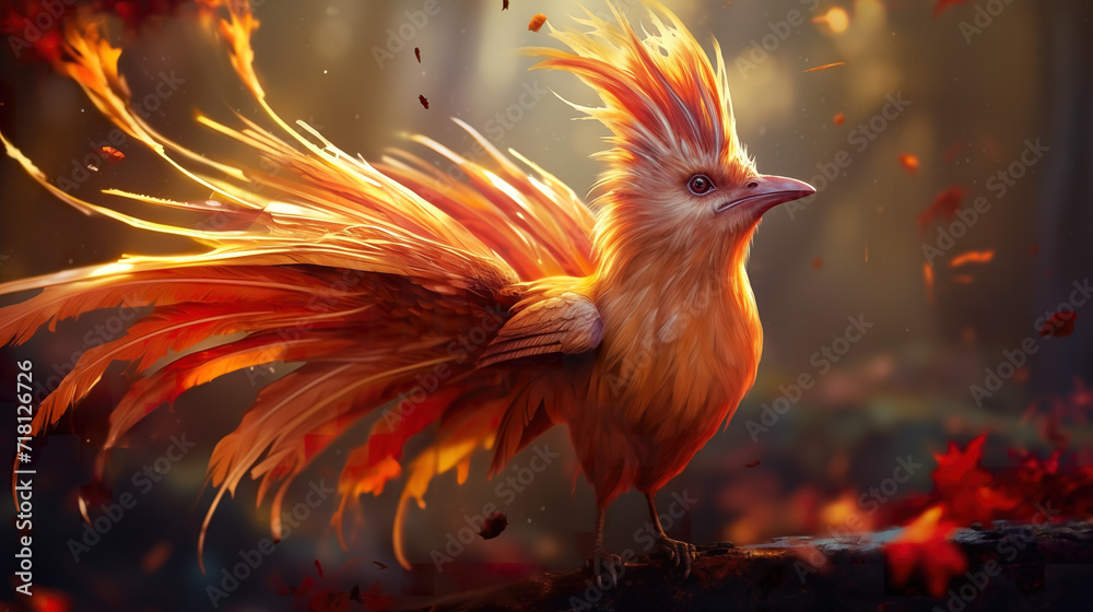 Fototapeta premium fantasy inspired orange bird, long wings