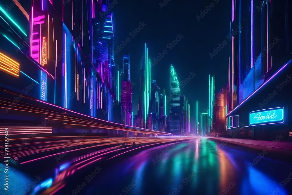 Abstract neon lights in a futuristic cityscape