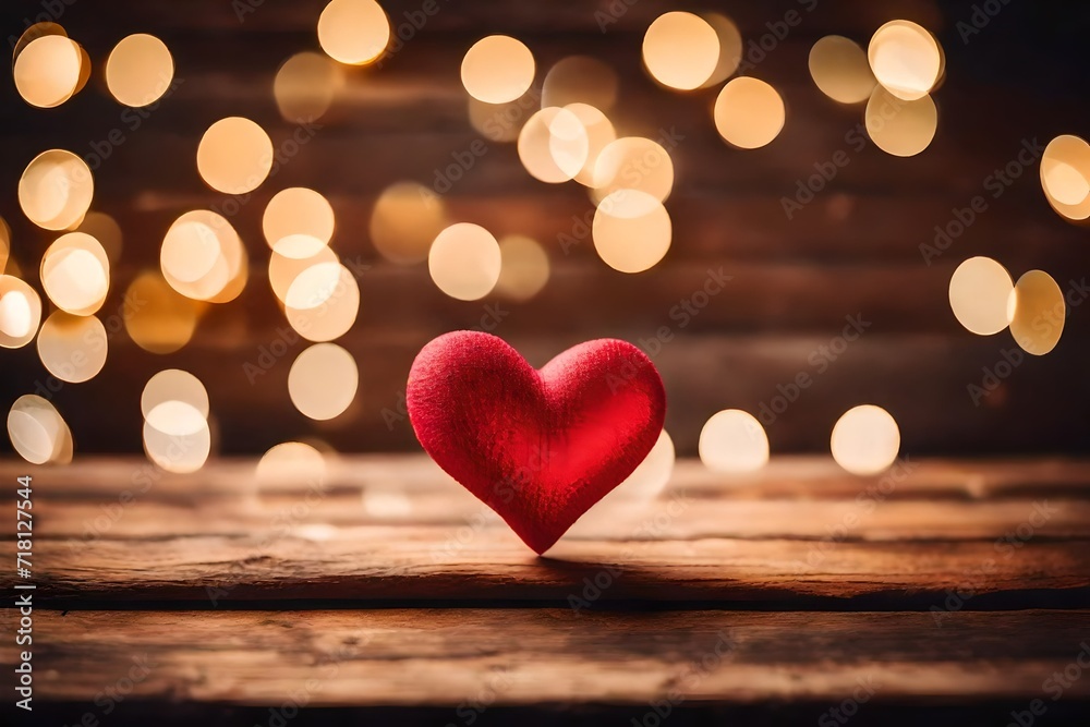 hearts on a wooden background and red big heart in center